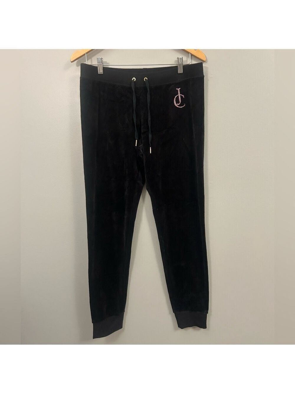 Juicy Couture Black Label Joggers with Pink Jewels Size Medium Y2K Velour